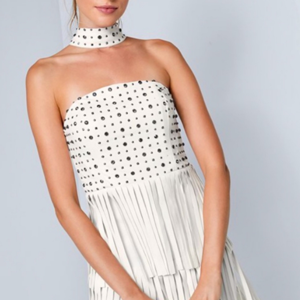 Elegant White Gem Strapless Dress